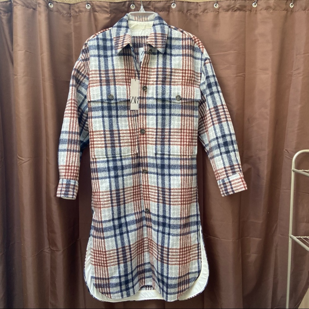 Zara plaid long shirt jacket Shacket XS NWT